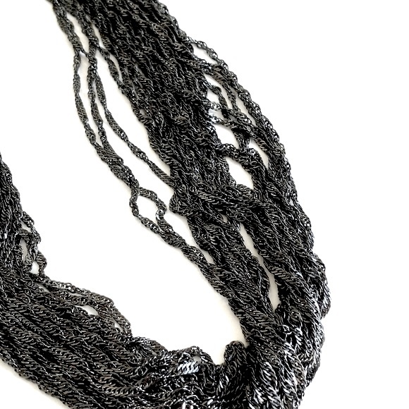 Art Deco Women's Multi-Strand Pewter Black Chainlink Headband w Elastic Band - Picture 4 of 13